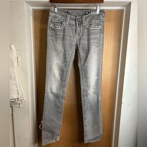 Miss Me Y2K Grey Skinny Distressed Low Rise Jeans - size 27